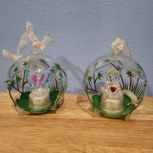 Butterfly & Teddy Bear Ball Changing Lights Hand Painted Christmas Ornaments - Picture 1 of 6